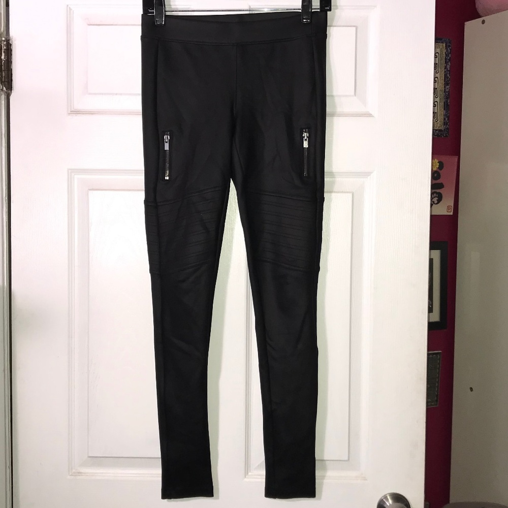Black Faux Leather Express moto leggings with zippers